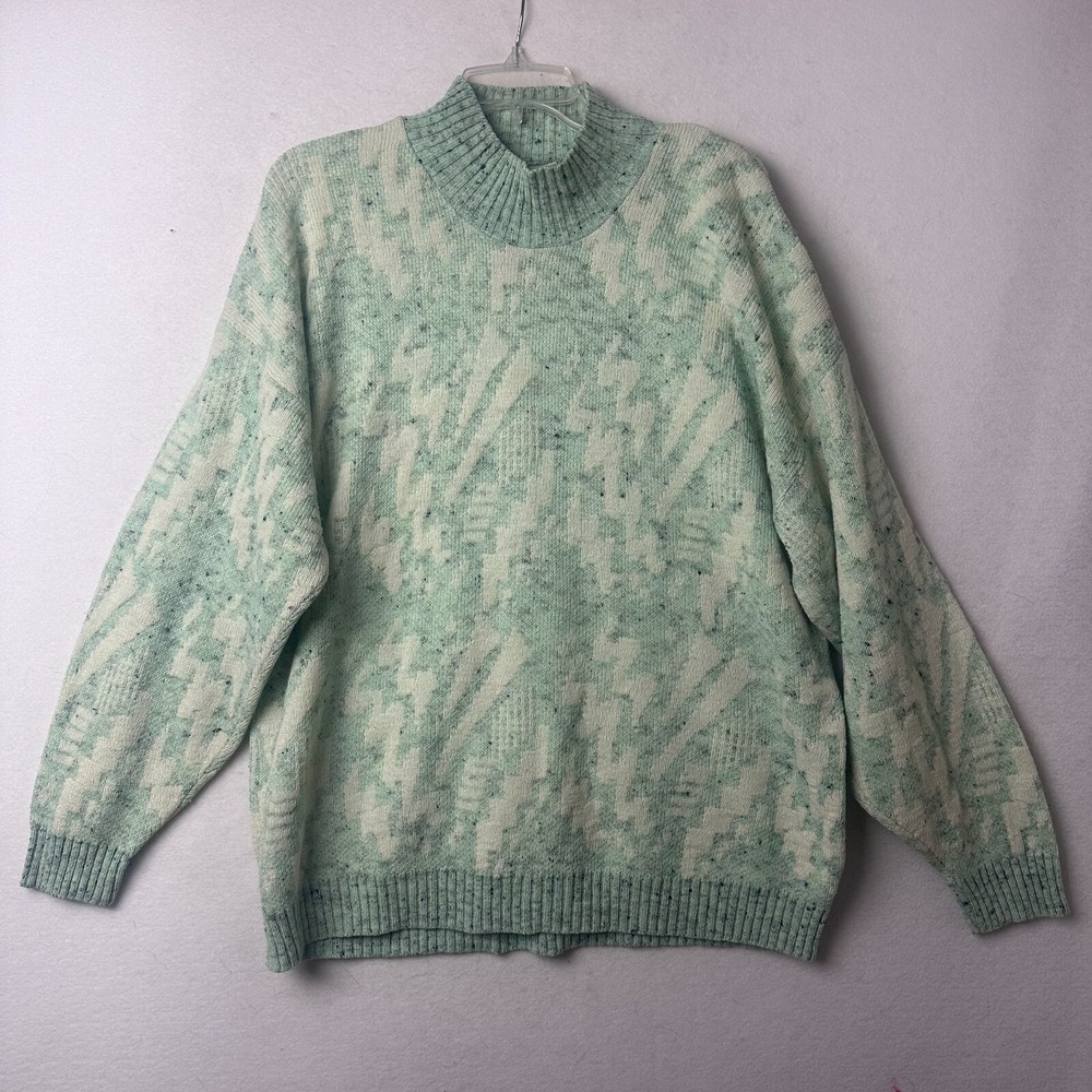 Vintage Diane Von Furstenberg Woman Mint Green Abstract Mock Neck‎ Sweater Large